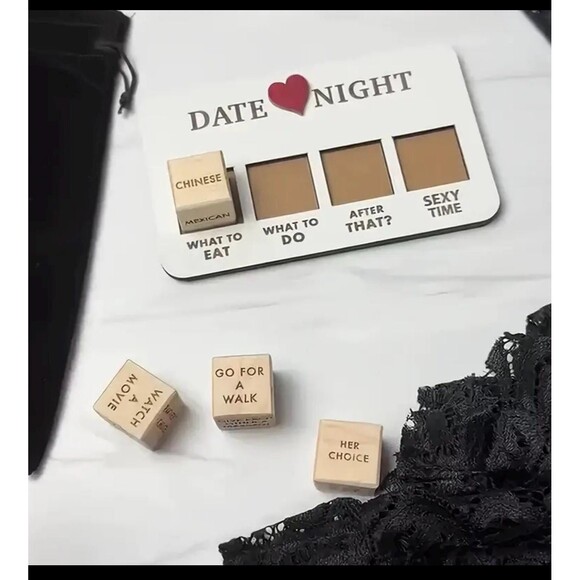 Date Night Dice Game for Adults Wooden 5 Dice plus Board with 4 Decisions FUN! - Picture 6 of 7